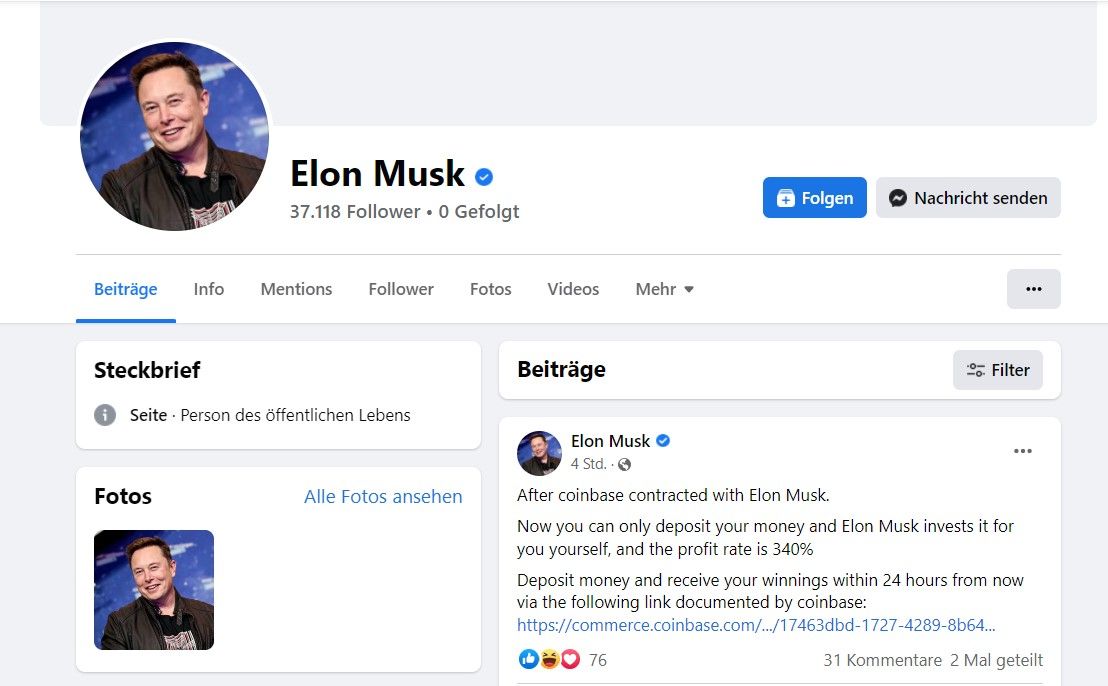 Fake Profil von Elon Musk