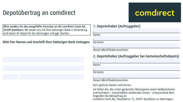 Comdirect-Depotuebertrag-Formular