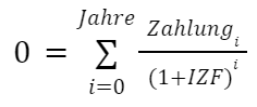 Formel für die Berechnung des Internen Zinsfußes